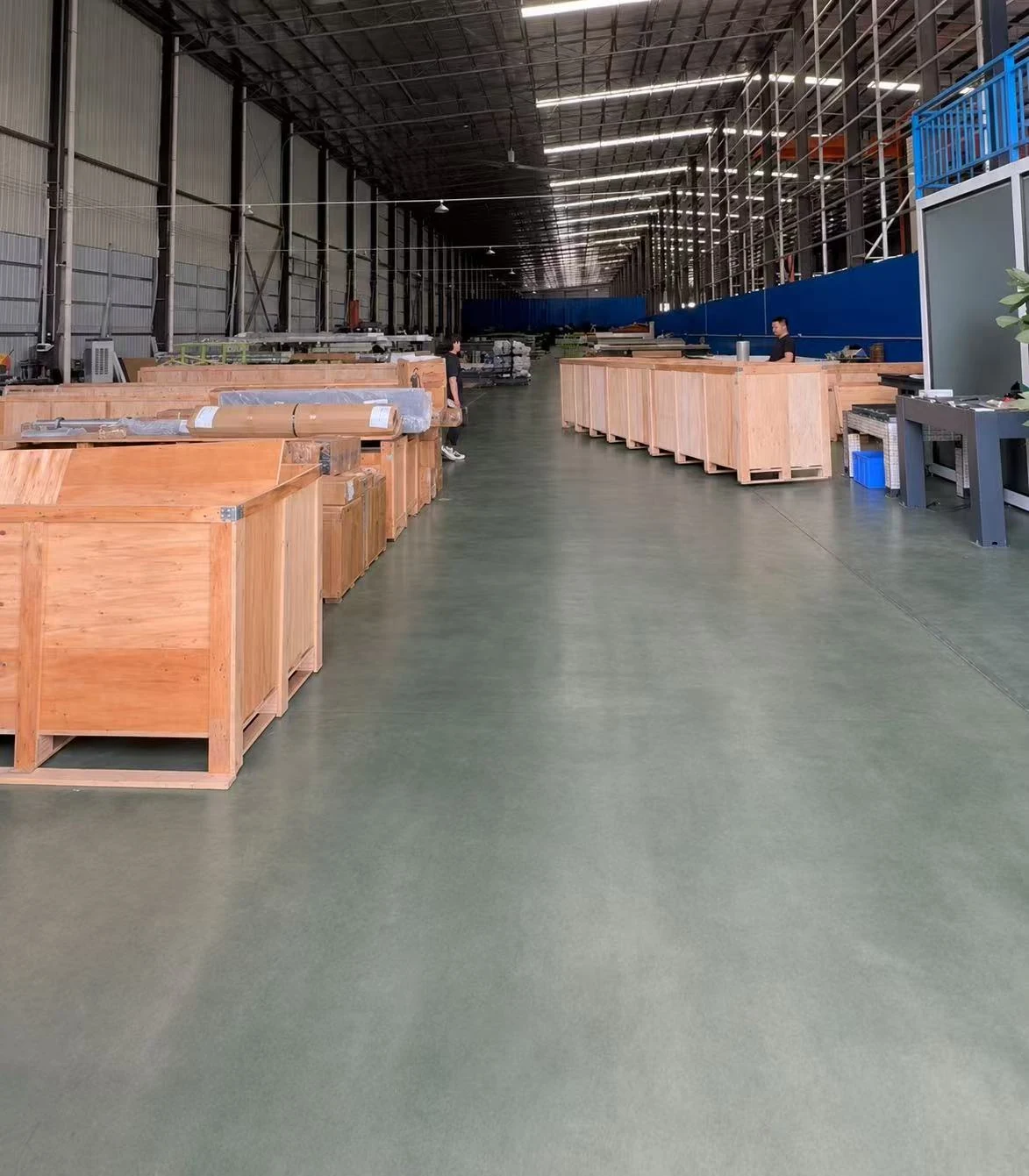 Wooden crates prepared in the export packing workshop