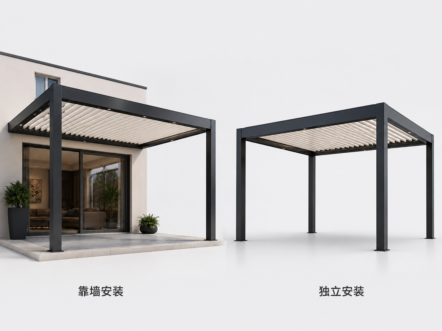Comparison of wall-mounted and freestanding pergola installation options